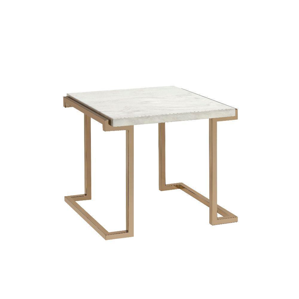 ACME Boice II End Table, Faux Marble & Champagne FredCo