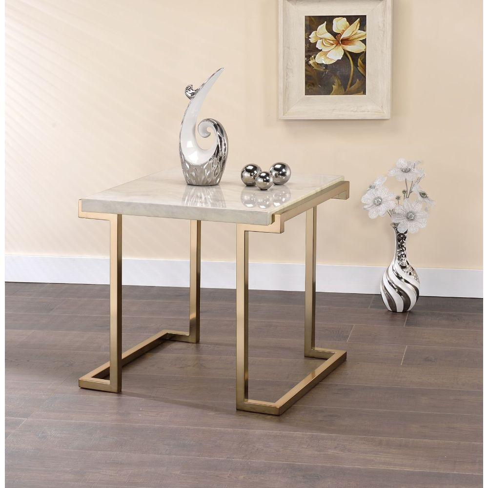 ACME Boice II End Table, Faux Marble & Champagne FredCo