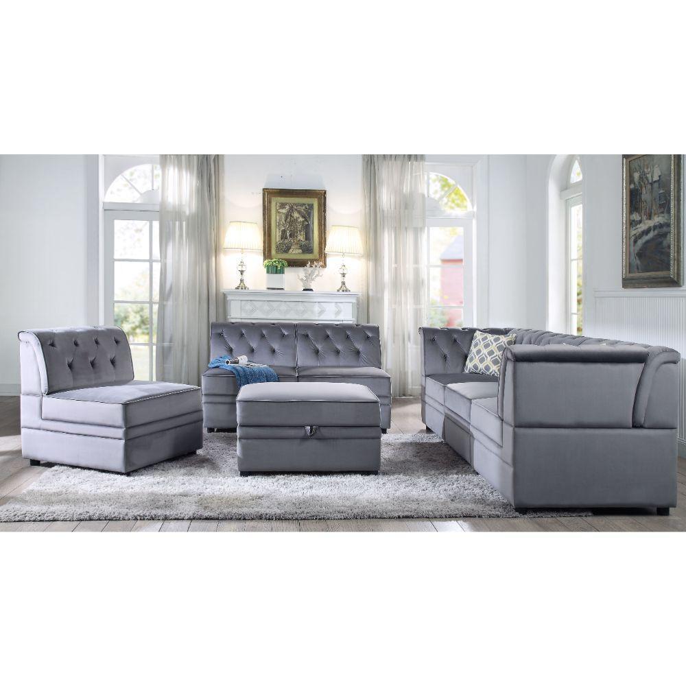 ACME Bois II Modular Armless Chair, Gray Velvet FredCo