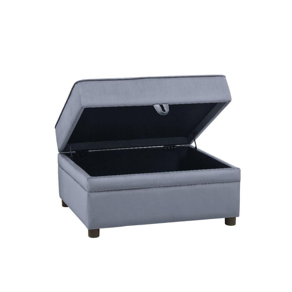 ACME Bois II Storage Ottoman, Gray Velvet FredCo