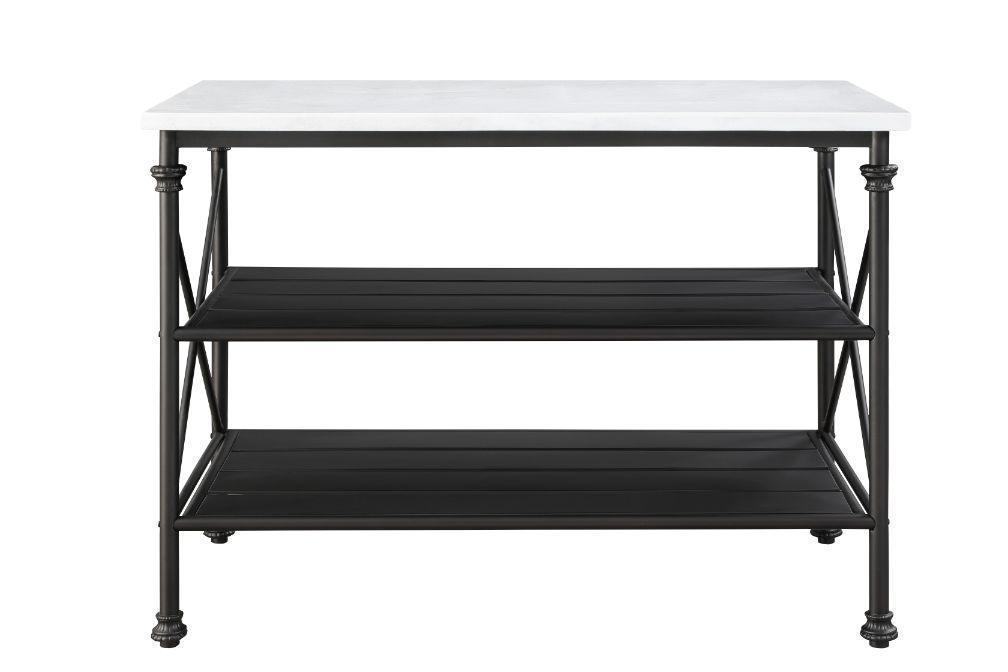 ACME Brahm Kitchen Island, White Cultured Stone & Gray Finish FredCo