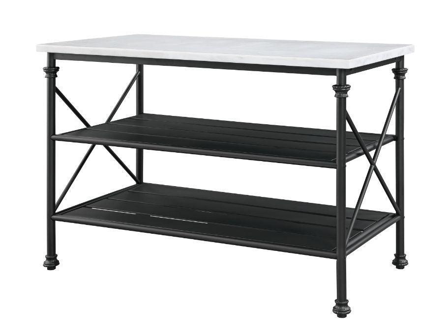 ACME Brahm Kitchen Island, White Cultured Stone & Gray Finish FredCo