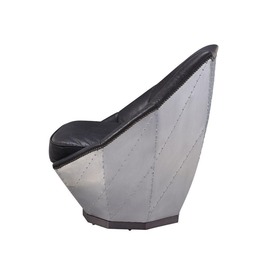 ACME Brancaster Accent Chair, Distress Espresso Top Grain Leather & Aluminum FredCo