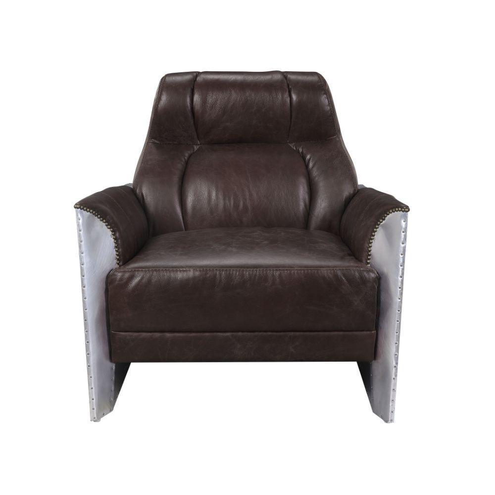 ACME Brancaster Accent Chair, Espresso Top Grain Leather & Aluminum FredCo