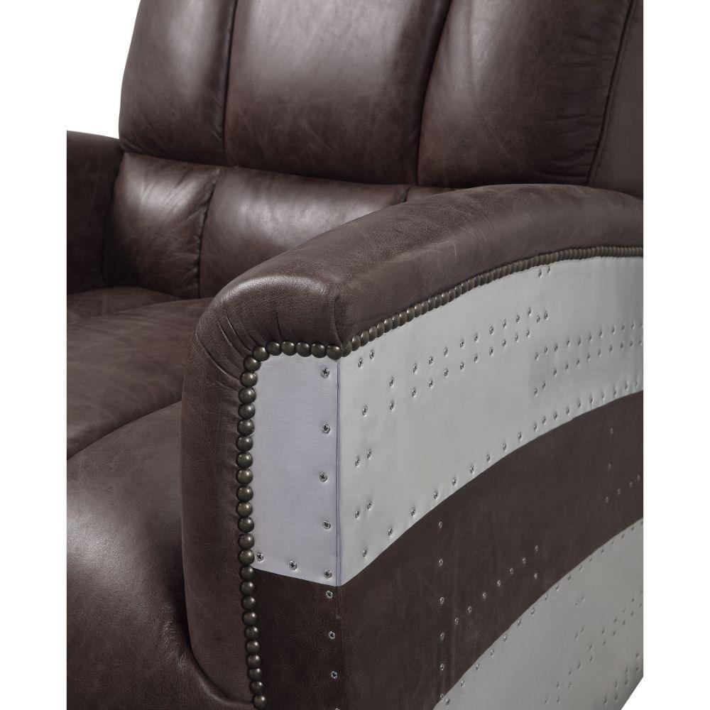 ACME Brancaster Accent Chair, Retro Brown Top Grain Leather & Aluminum FredCo