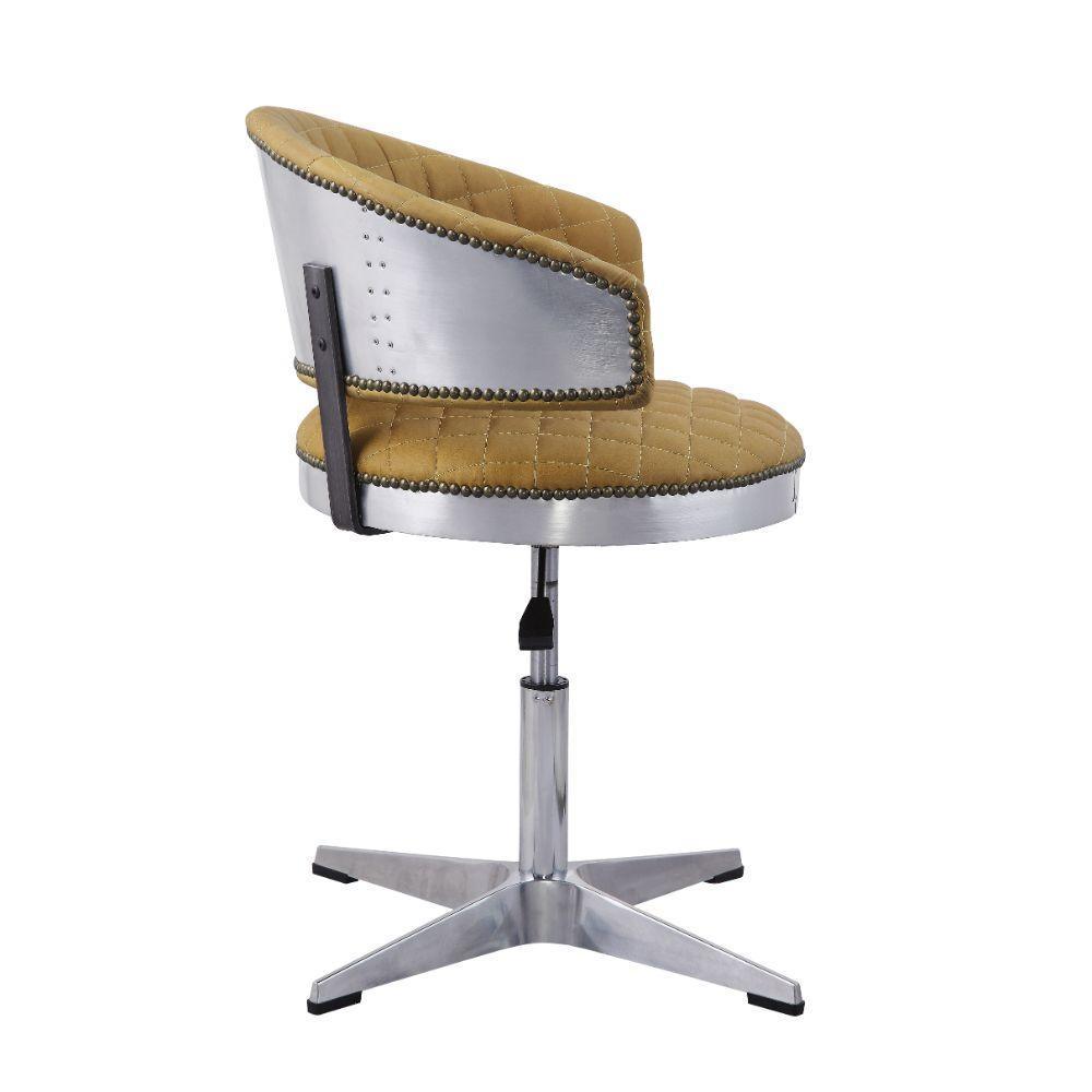 ACME Brancaster Adjustable Chair w/Swivel, Turmeric Top Grain Leather & Chrome FredCo