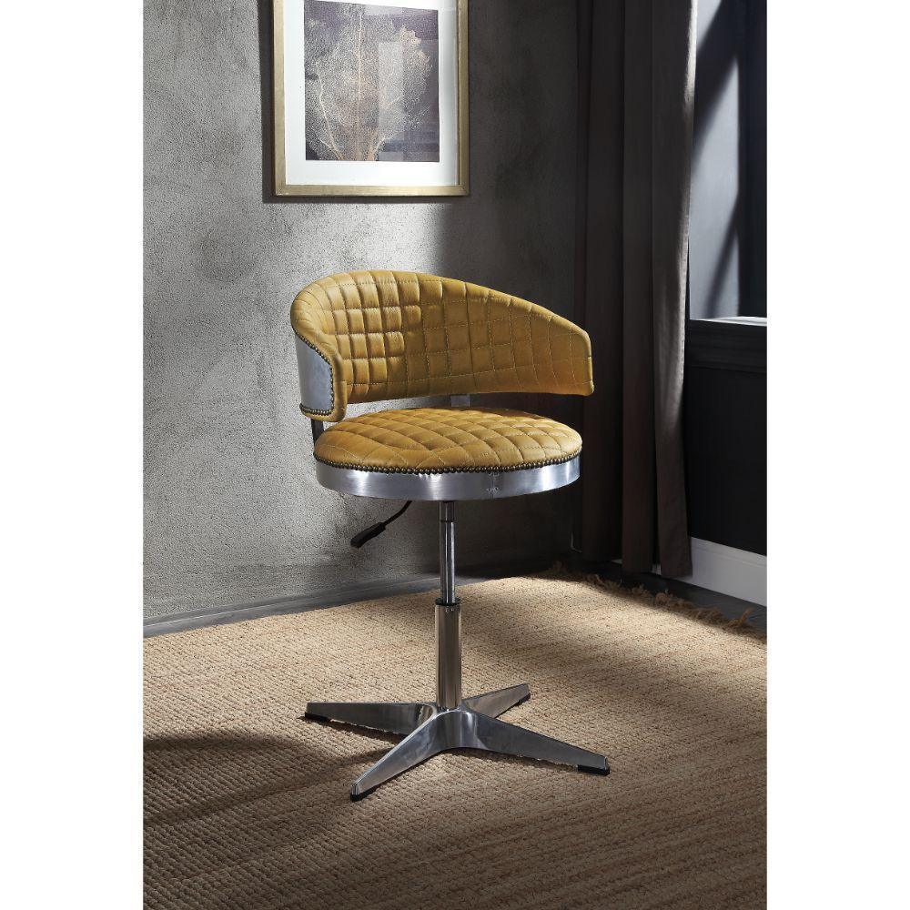 ACME Brancaster Adjustable Chair w/Swivel, Turmeric Top Grain Leather & Chrome FredCo