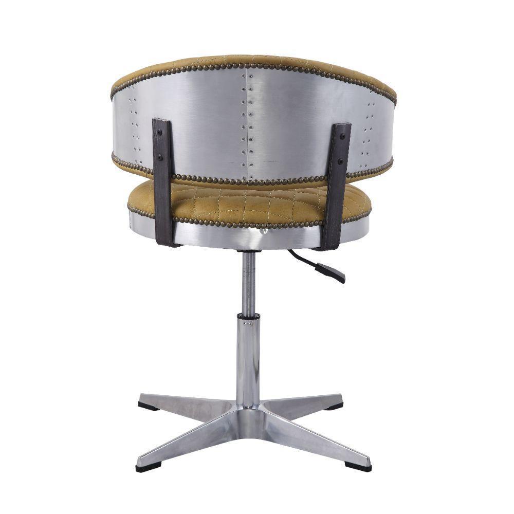 ACME Brancaster Adjustable Chair w/Swivel, Turmeric Top Grain Leather & Chrome FredCo