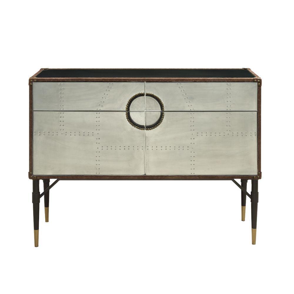ACME Brancaster Console Table, Top Grain Leather & Aluminum FredCo
