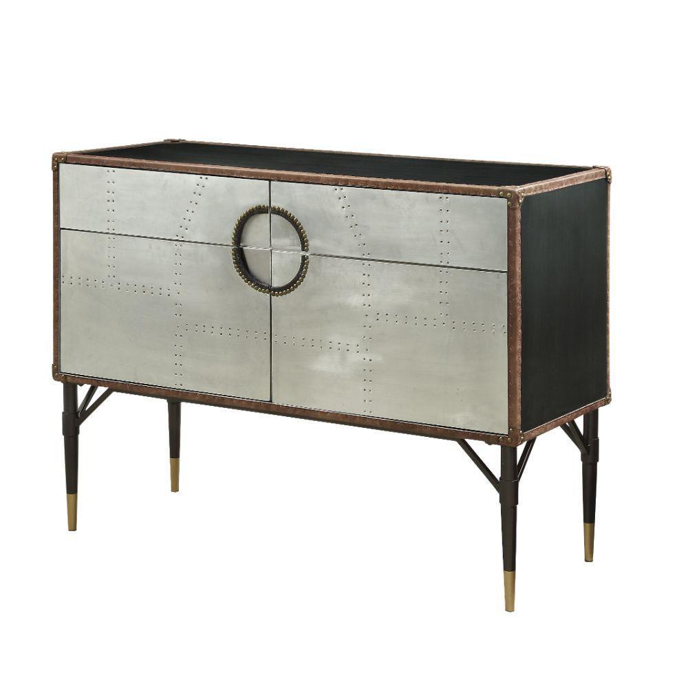 ACME Brancaster Console Table, Top Grain Leather & Aluminum FredCo
