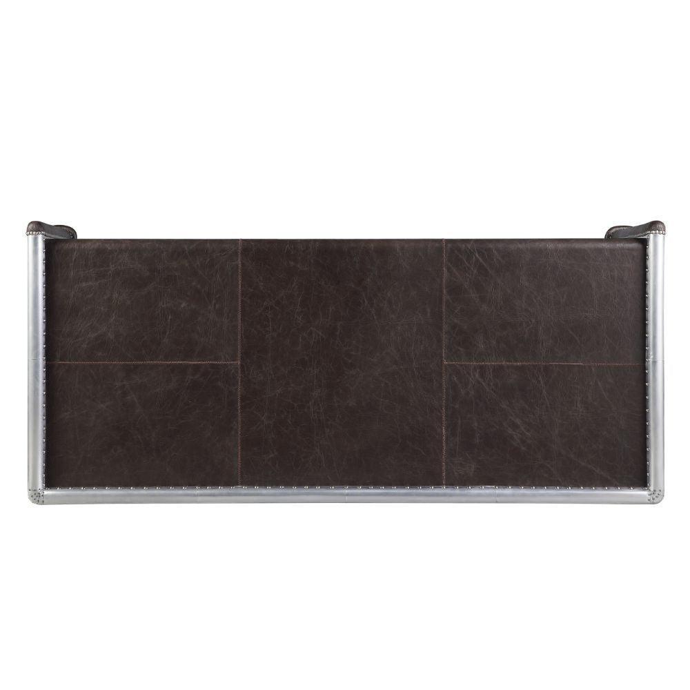 ACME Brancaster Desk, Distress Chocolate Top Grain Leather & Aluminum FredCo