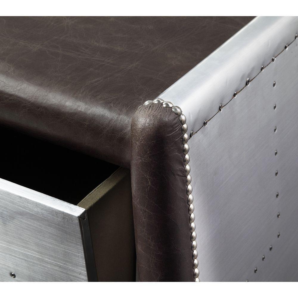 ACME Brancaster Desk, Distress Chocolate Top Grain Leather & Aluminum FredCo