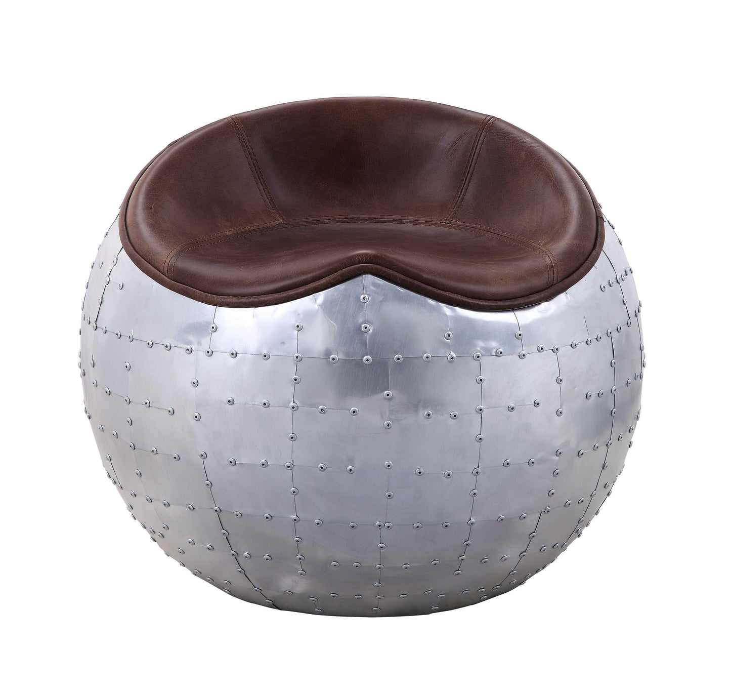 ACME Brancaster Ottoman, Retro Brown Top Grain Leather & Aluminum FredCo