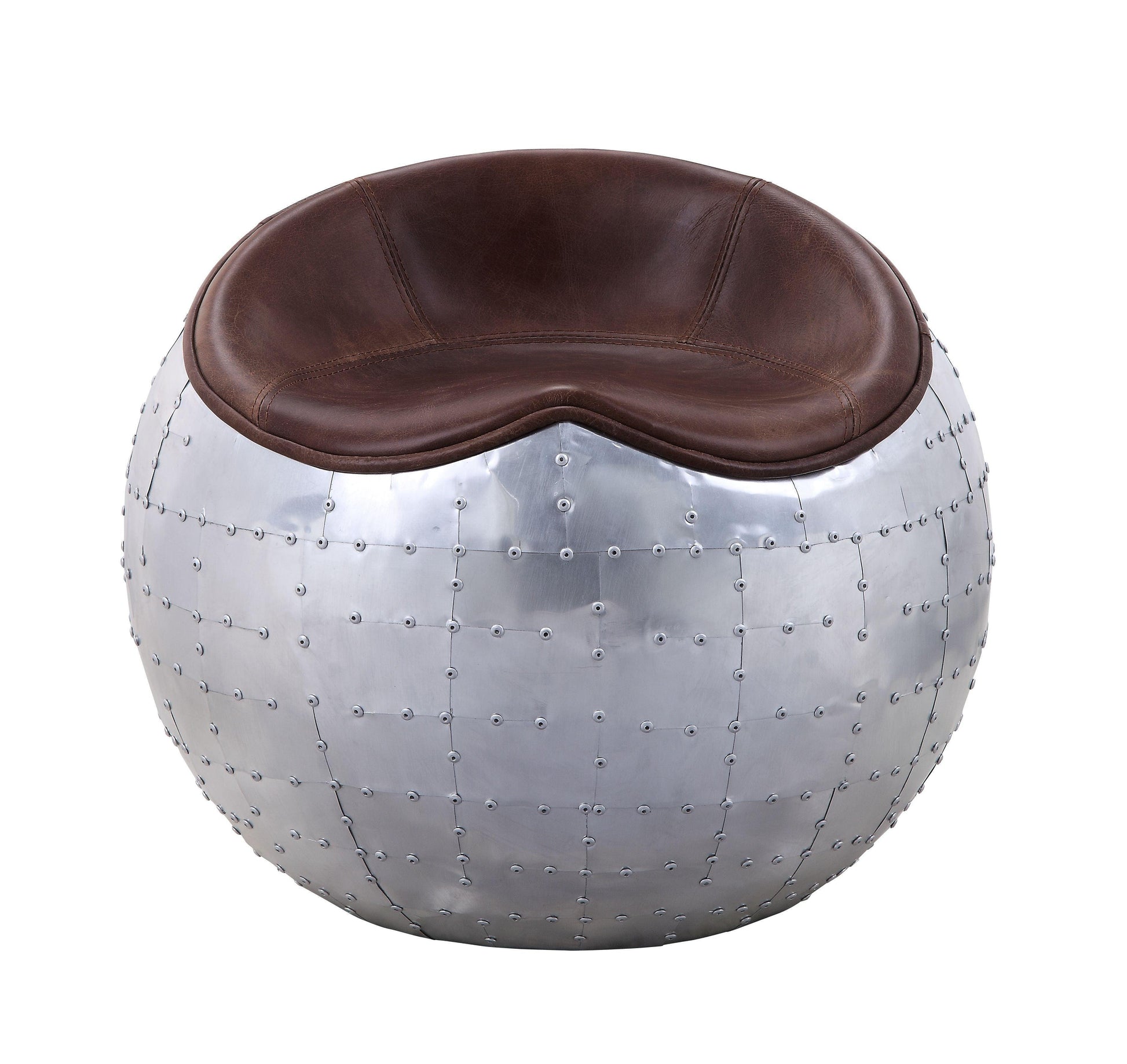 ACME Brancaster Ottoman, Retro Brown Top Grain Leather & Aluminum FredCo
