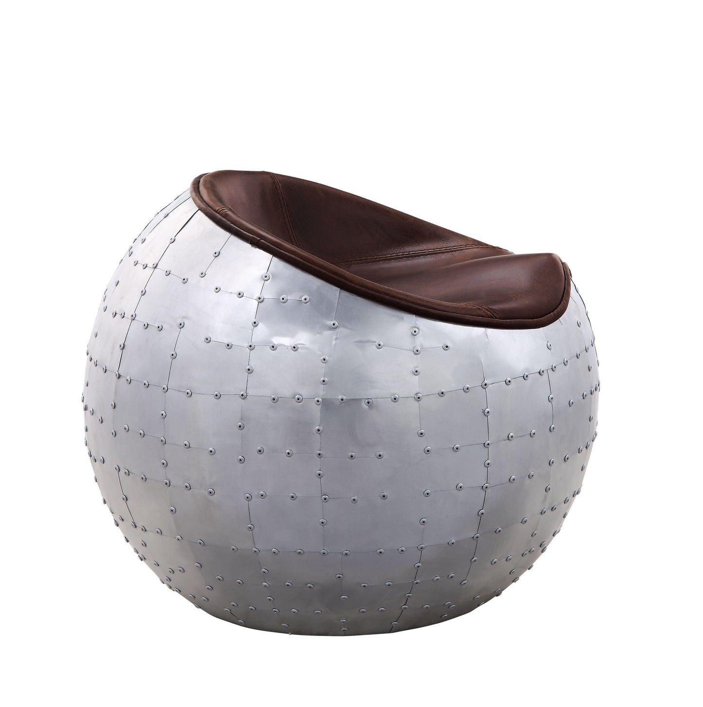 ACME Brancaster Ottoman, Retro Brown Top Grain Leather & Aluminum FredCo