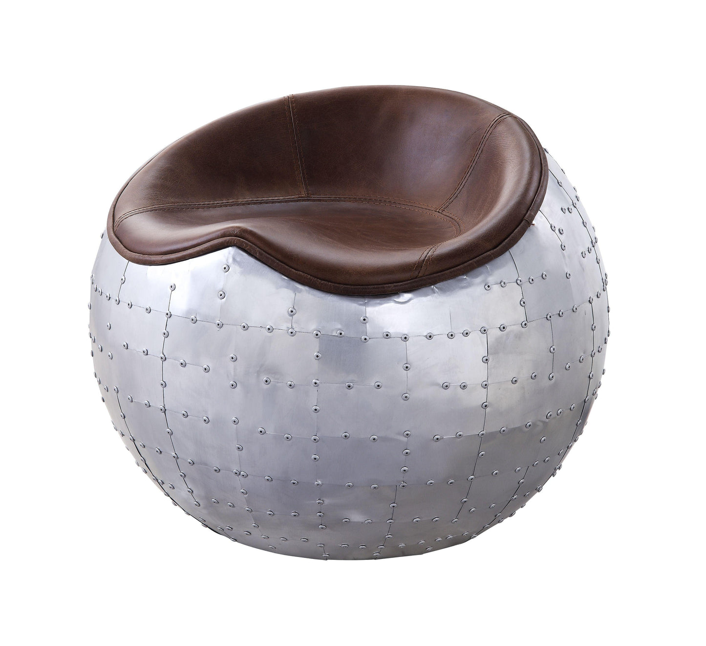 ACME Brancaster Ottoman, Retro Brown Top Grain Leather & Aluminum FredCo