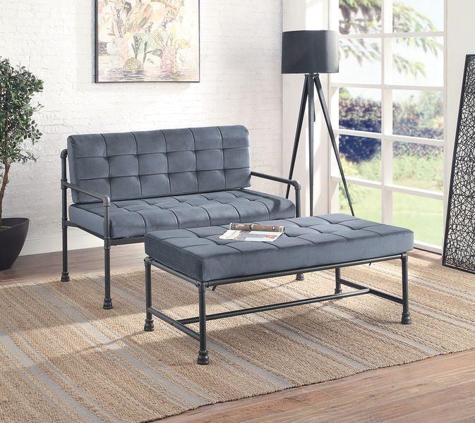 ACME Brantley Bench, Gray Velvet & Sandy Gray Finish FredCo