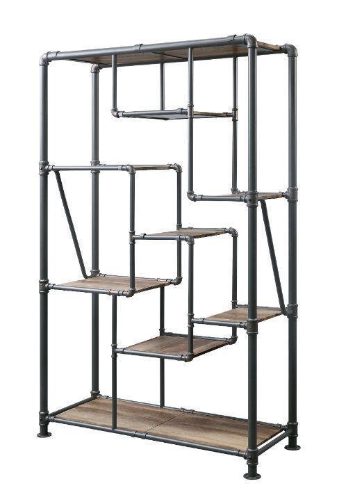 ACME Brantley Book Shelf, Antique Oak & Sandy Gray Finish FredCo