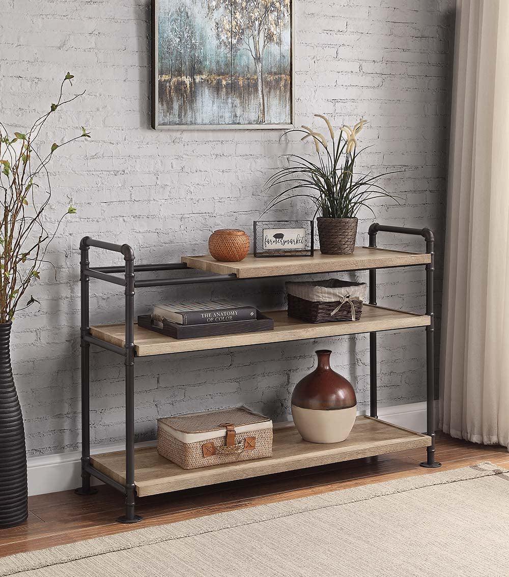 ACME Brantley Bookshelf w/3 Shelves, Oak & Sandy Black Finish FredCo