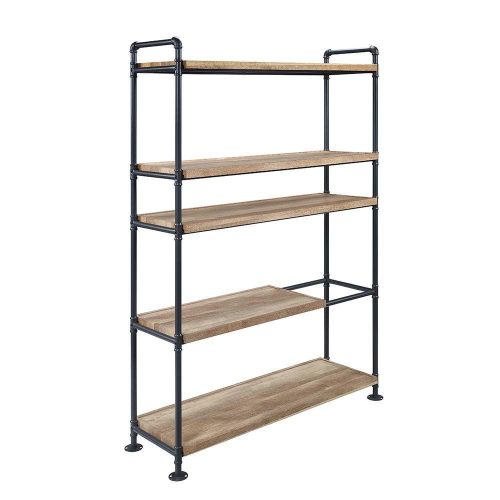ACME Brantley Bookshelf w/5 Shelves, Oak & Sandy Black Finish FredCo