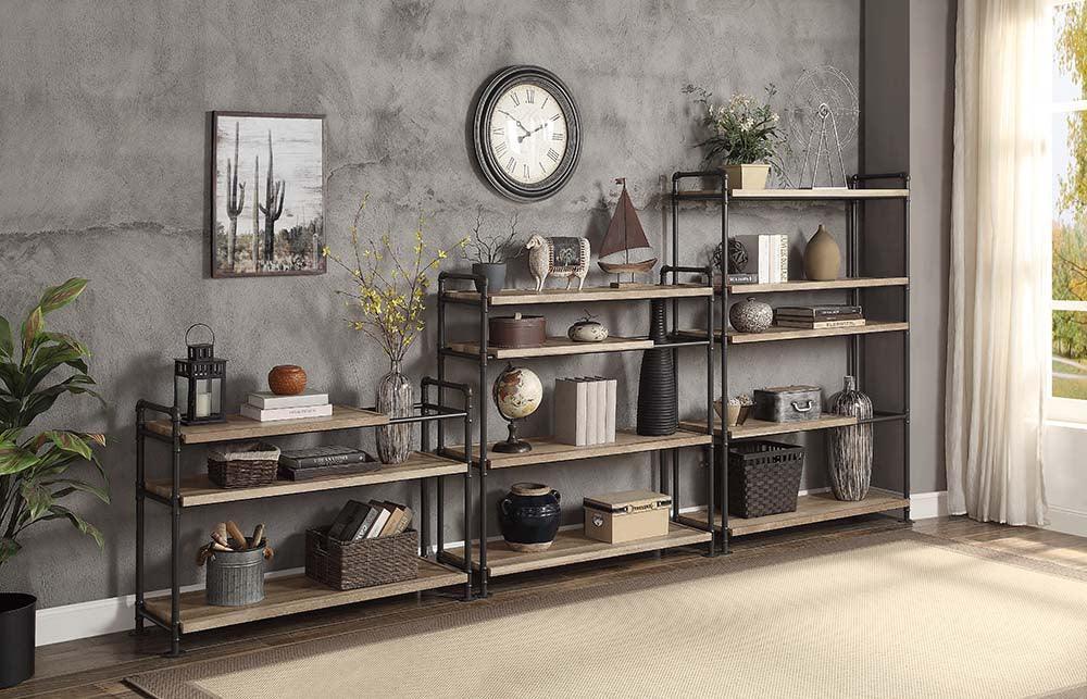 ACME Brantley Bookshelf w/5 Shelves, Oak & Sandy Black Finish FredCo