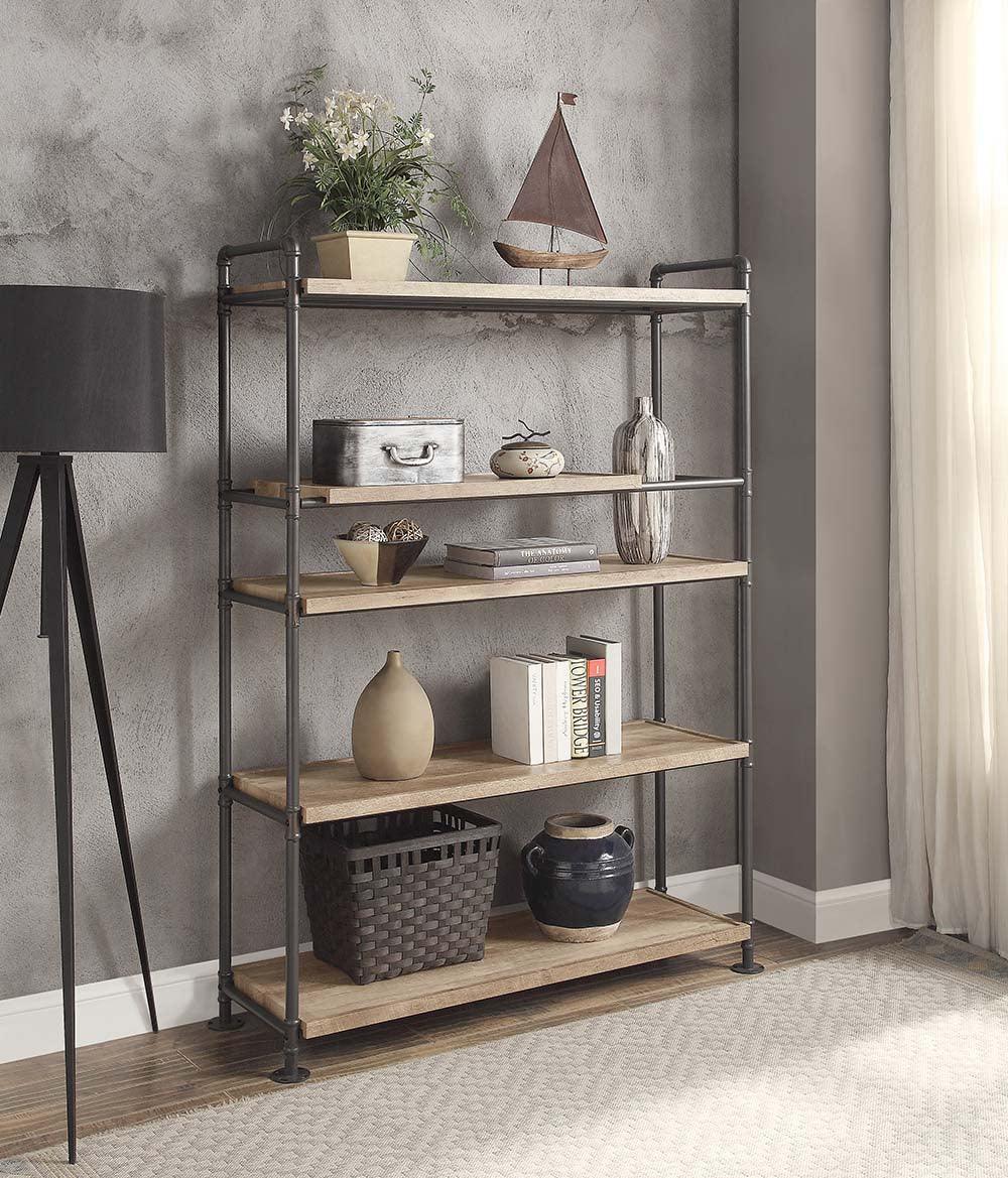 ACME Brantley Bookshelf w/5 Shelves, Oak & Sandy Black Finish FredCo