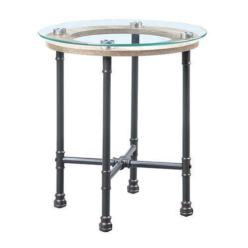 ACME Brantley End Table, Clear Glass & Sandy Gray Finish FredCo
