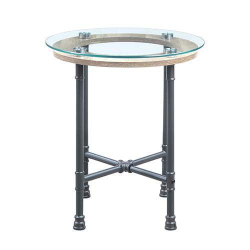 ACME Brantley End Table, Clear Glass & Sandy Gray Finish FredCo