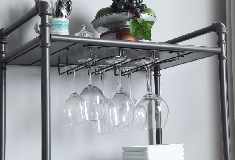 ACME Brantley Floor Wine Bottle & Glass Rack, Antique Oak & Sandy Gray Finish FredCo