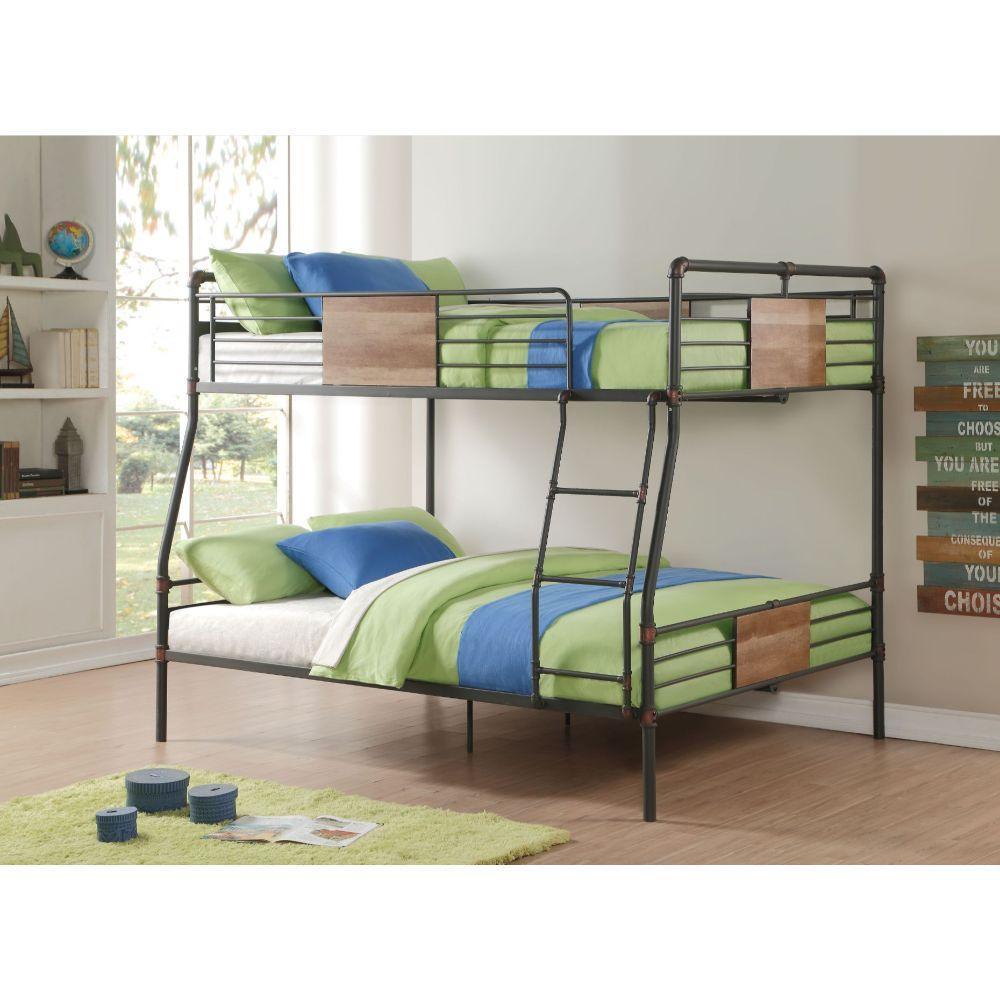 ACME Brantley Full XL/Queen Bunk Bed, Sandy Black & Dark Bronze Hand-Brushed 37725 FredCo