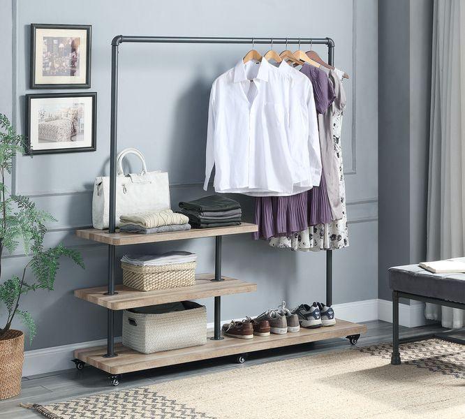 ACME Brantley Hanger Rack, Oak & Sandy Gray Finish FredCo