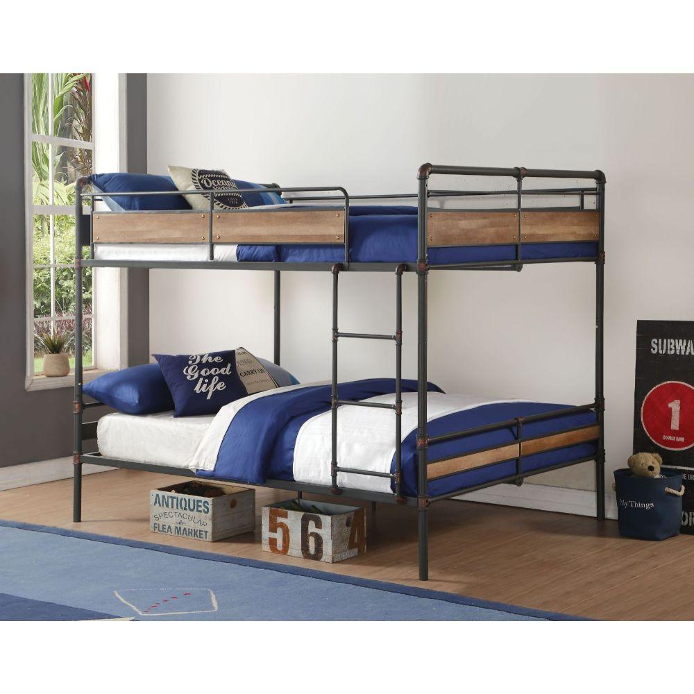 ACME Brantley II Queen/Queen Bunk Bed, Sandy Black & Dark Bronze Hand-Brushed 37730 FredCo