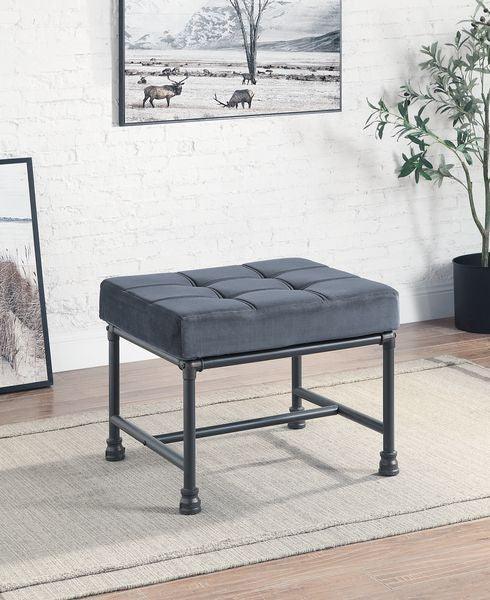 ACME Brantley Ottoman, Gray Velvet & Sandy Gray Finish FredCo