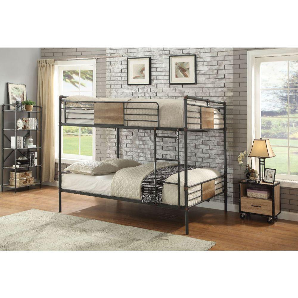 ACME Brantley Queen/Queen Bunk Bed, Sandy Black & Dark Bronze Hand-Brushed 37720 FredCo