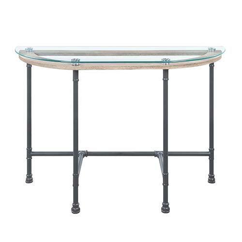 ACME Brantley Sofa Table, Clear Glass & Sandy Gray Finish FredCo