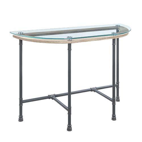 ACME Brantley Sofa Table, Clear Glass & Sandy Gray Finish FredCo