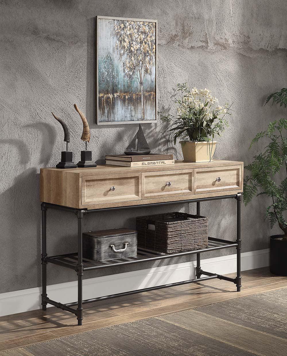 ACME Brantley sofa Table, Oak & Sandy Black F FredCo