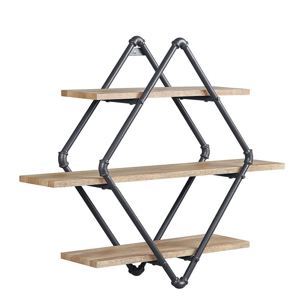 ACME Brantley Wall Rack, Oak & Sandy Black Finish FredCo