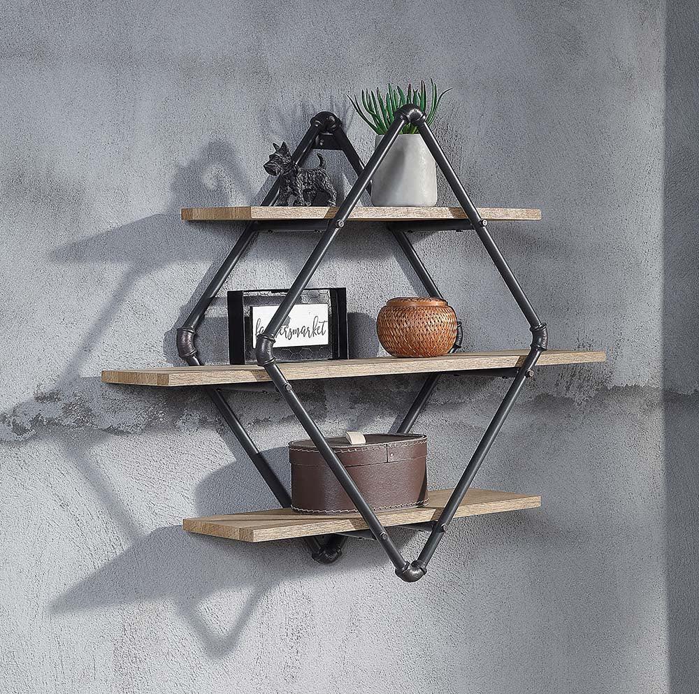 ACME Brantley Wall Rack, Oak & Sandy Black Finish FredCo