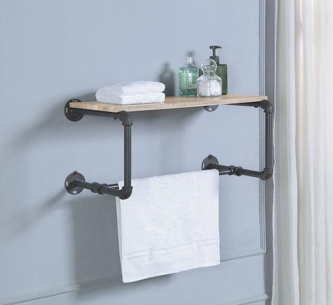 ACME Brantley Wall Rack, Oak & Sandy Gray Finish FredCo
