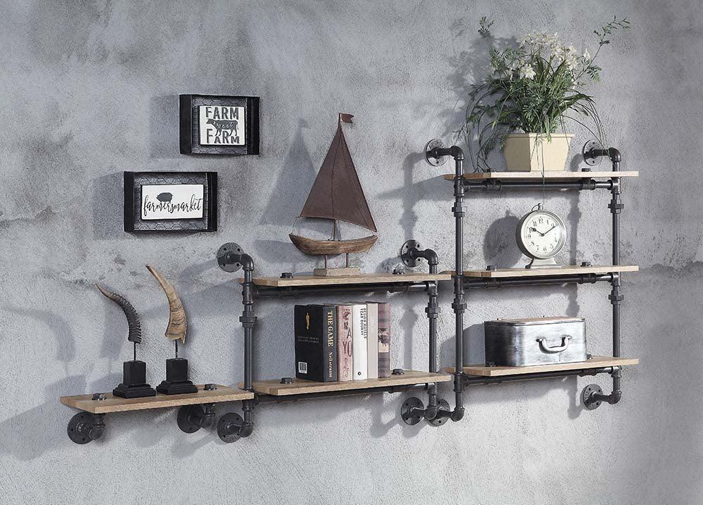 ACME Brantley Wall Rack w/1 Shelf, Oak & Sandy Black Finish FredCo
