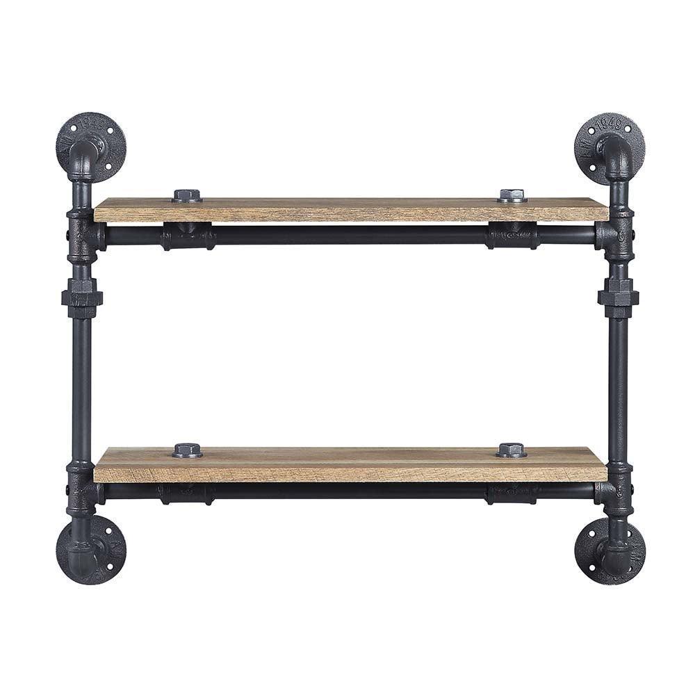 ACME Brantley Wall Rack w/2 Shelves, Oak & Sandy Black Finish FredCo