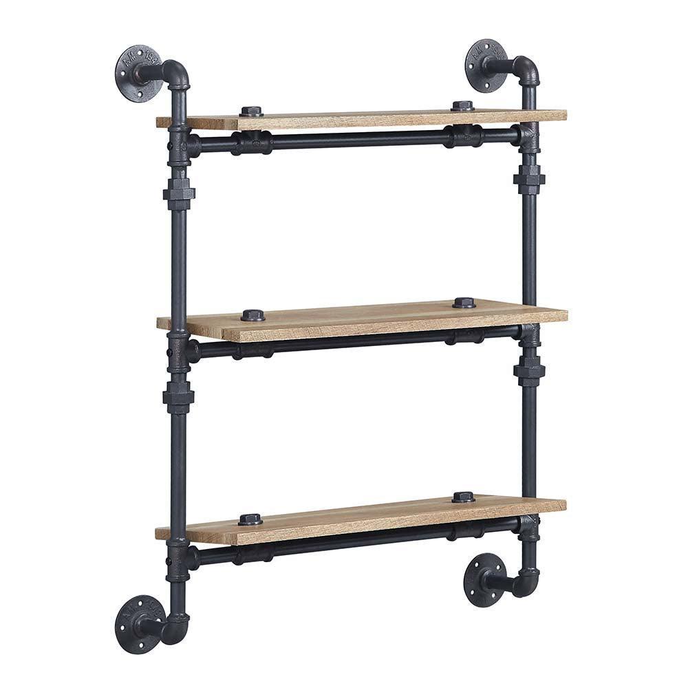 ACME Brantley Wall Rack w/3 Shelves, Oak & Sandy Black Finish FredCo