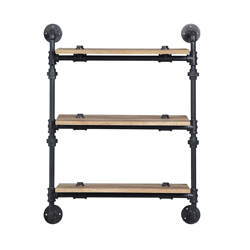 ACME Brantley Wall Rack w/3 Shelves, Oak & Sandy Black Finish FredCo
