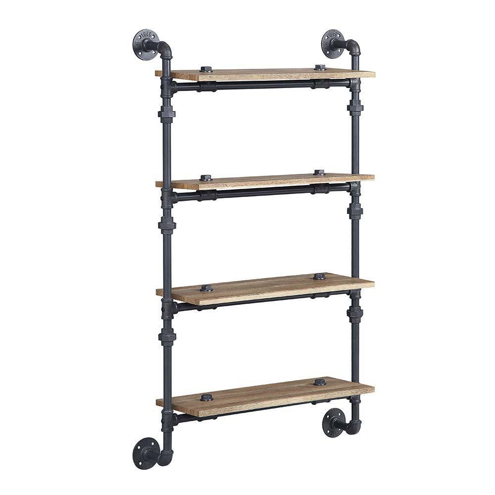 ACME Brantley Wall Rack w/4 Shelves, Oak & Sandy Black Finish FredCo