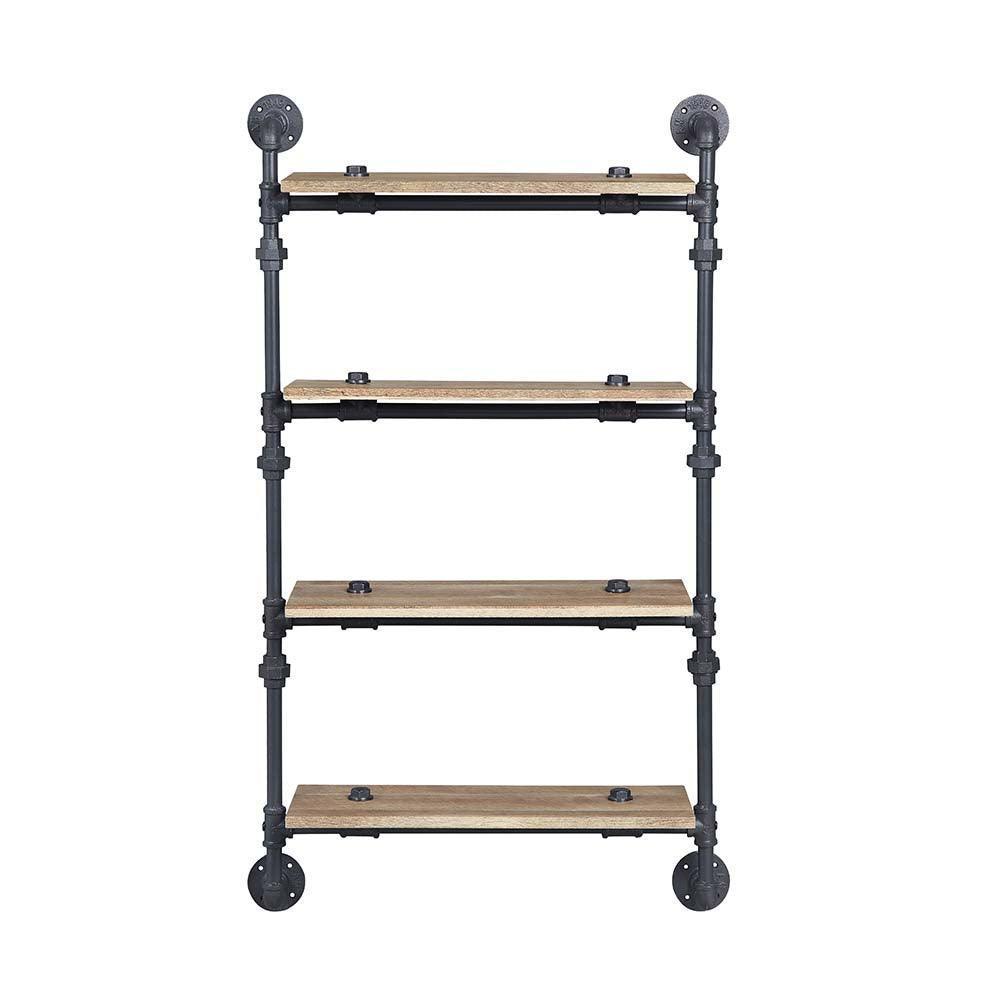 ACME Brantley Wall Rack w/4 Shelves, Oak & Sandy Black Finish FredCo