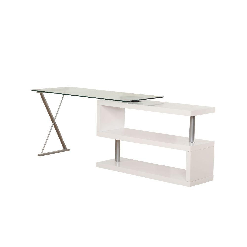 ACME Buck Desk w/Swivel, White High Gloss & Clear Glass FredCo