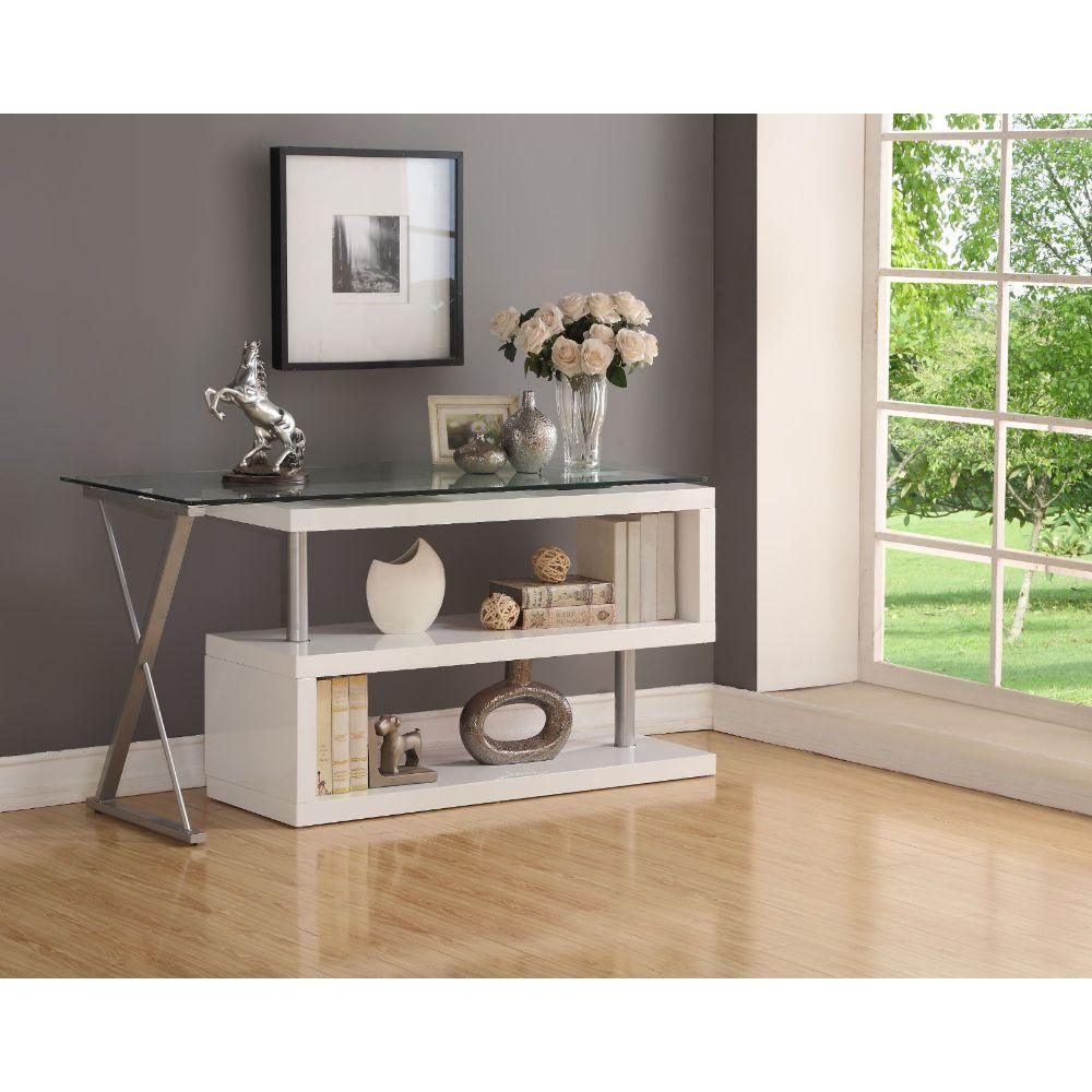 ACME Buck Desk w/Swivel, White High Gloss & Clear Glass FredCo