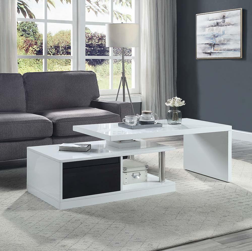 ACME Buck II Coffee Table w/Swivel Top, White & Black High Gloss Finish FredCo