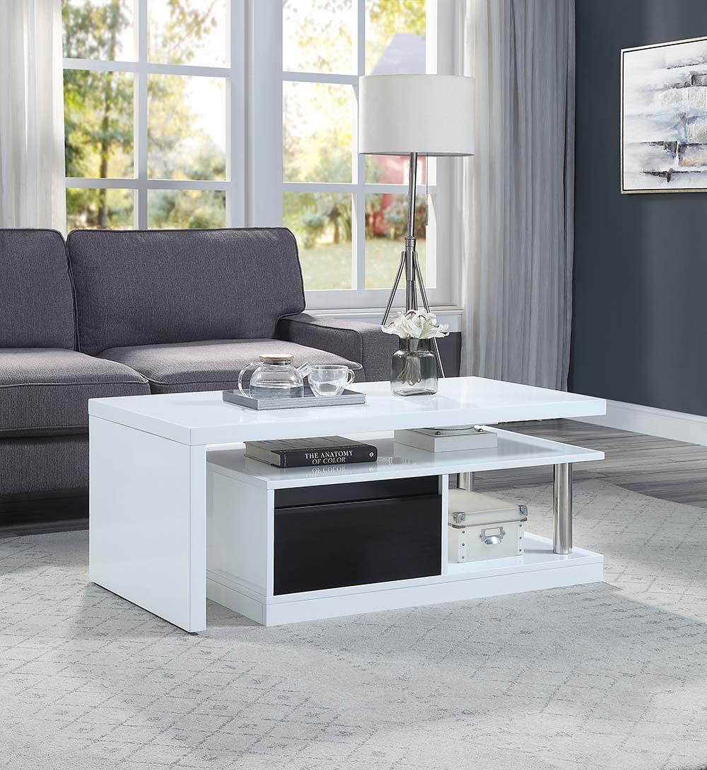 ACME Buck II Coffee Table w/Swivel Top, White & Black High Gloss Finish FredCo